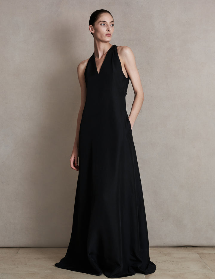 Black Silk Lena Halterneck Maxi Dress