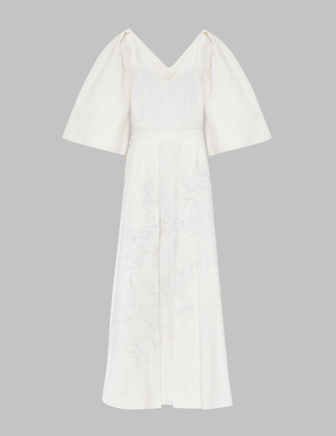  Off White Khadi Cotton Bell Sleeve Embellished Dress | Varana 