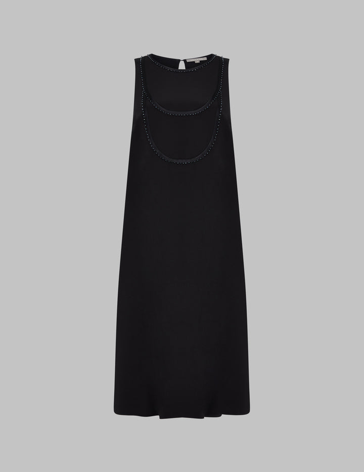 Black Silk Satin Embellished Shift Dress