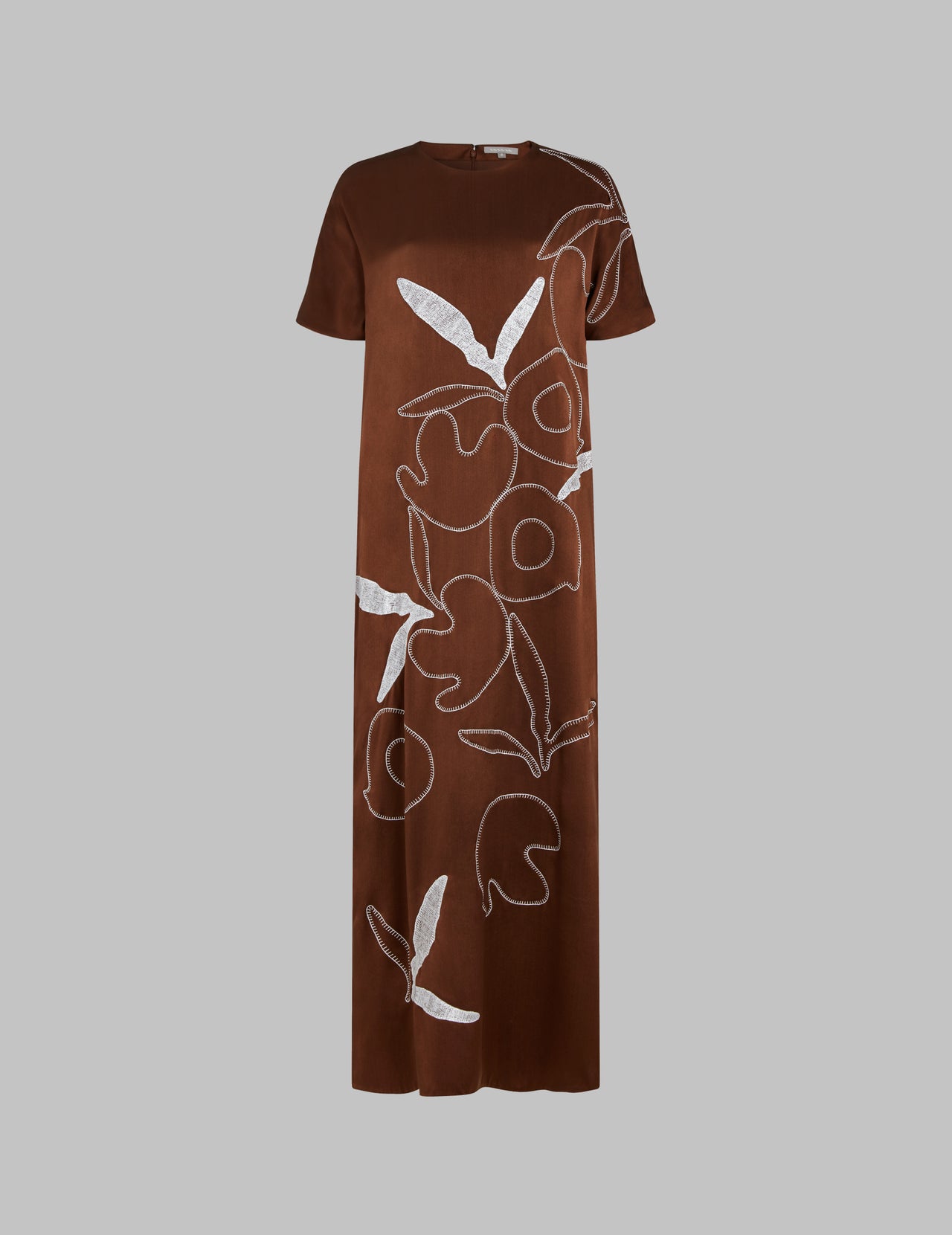  Brown Silk Satin Hand Embroidered Maxi Dress | Varana 