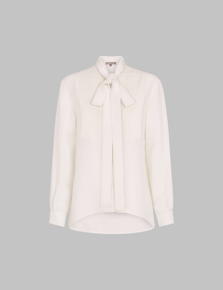 White Dupion Silk Pintuck Detail Shirt