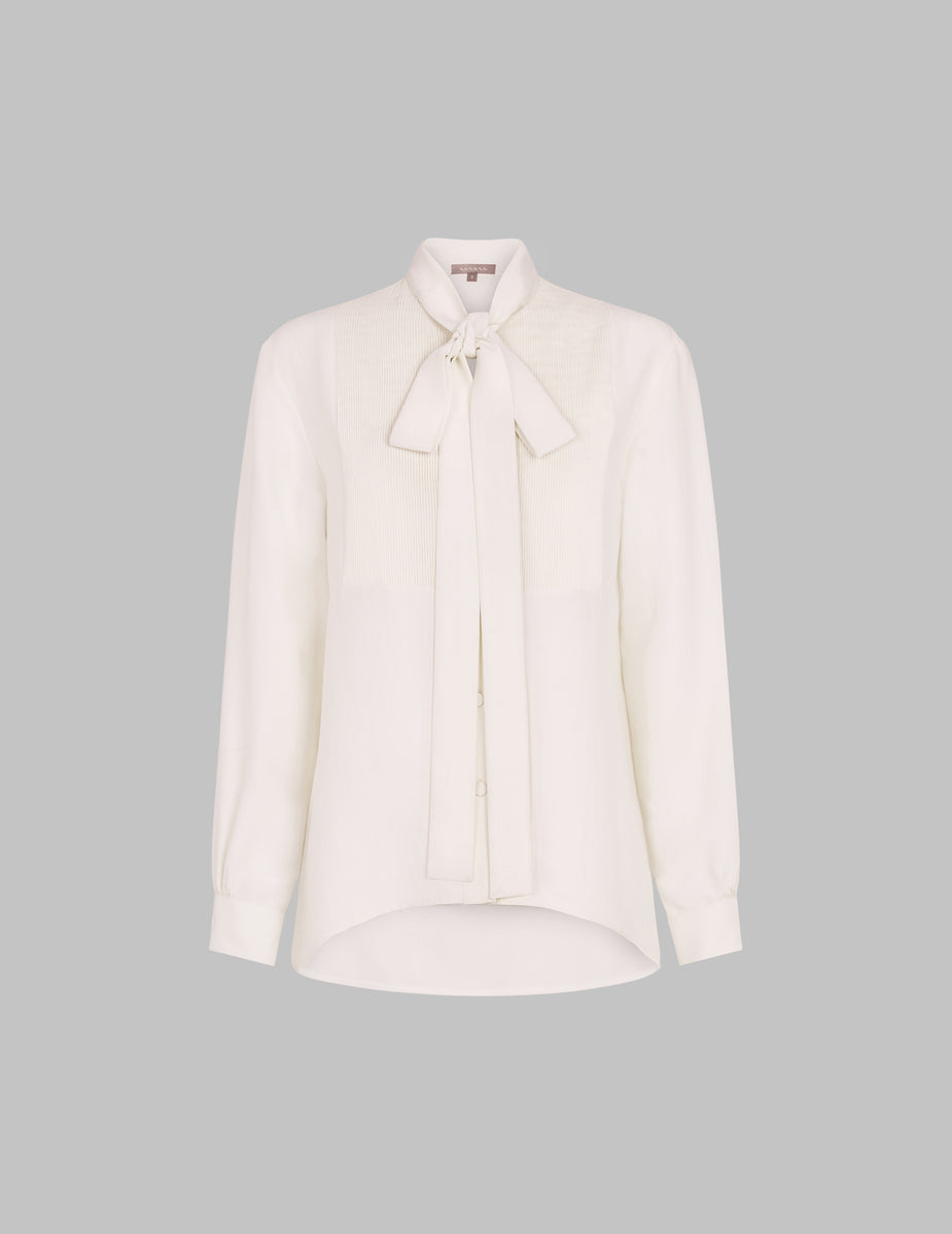 White Dupion Silk Pintuck Detail Shirt | Sustainable Silk Blouse