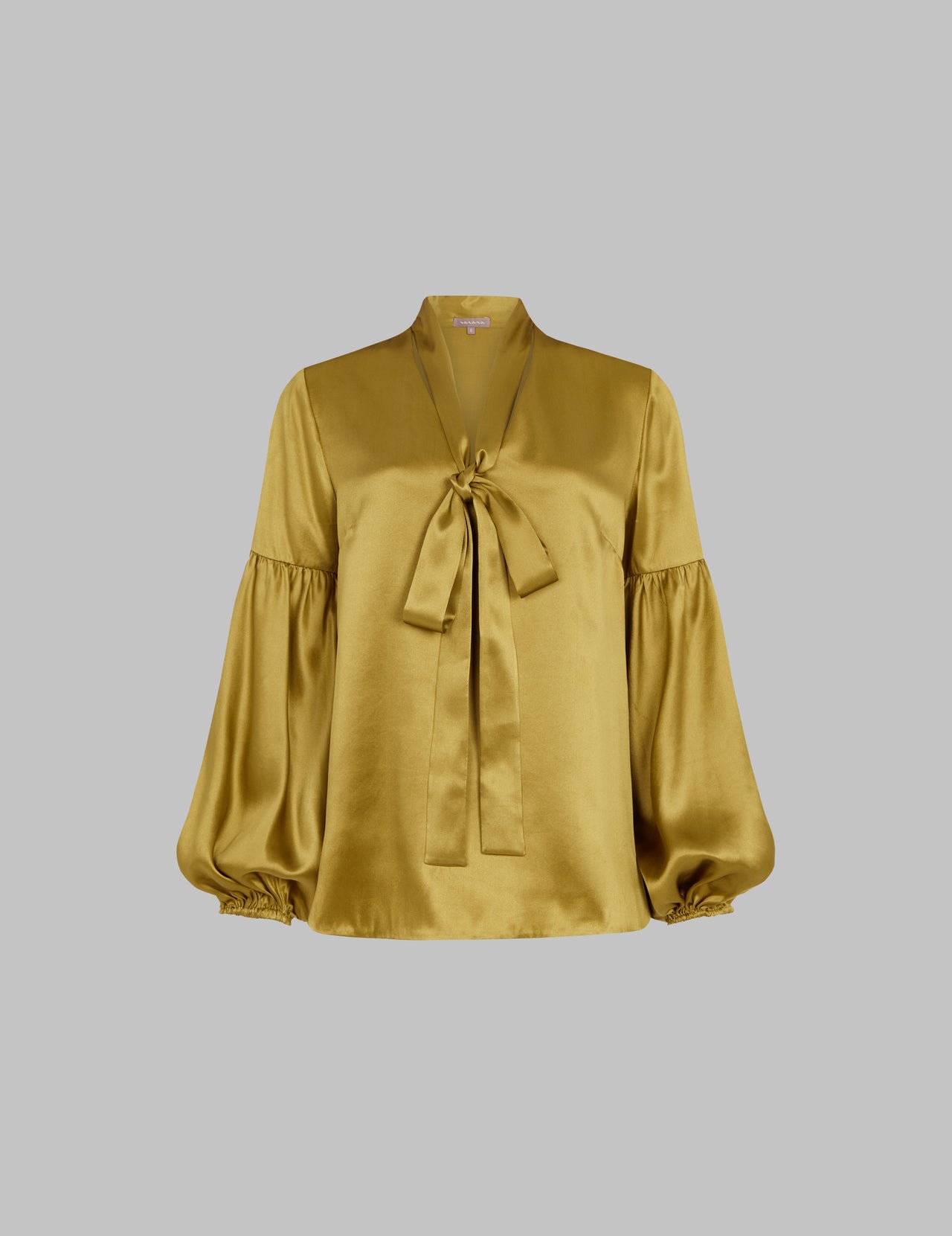  Chartreuse Silk Satin Kelly Blouse With Neck Tie 