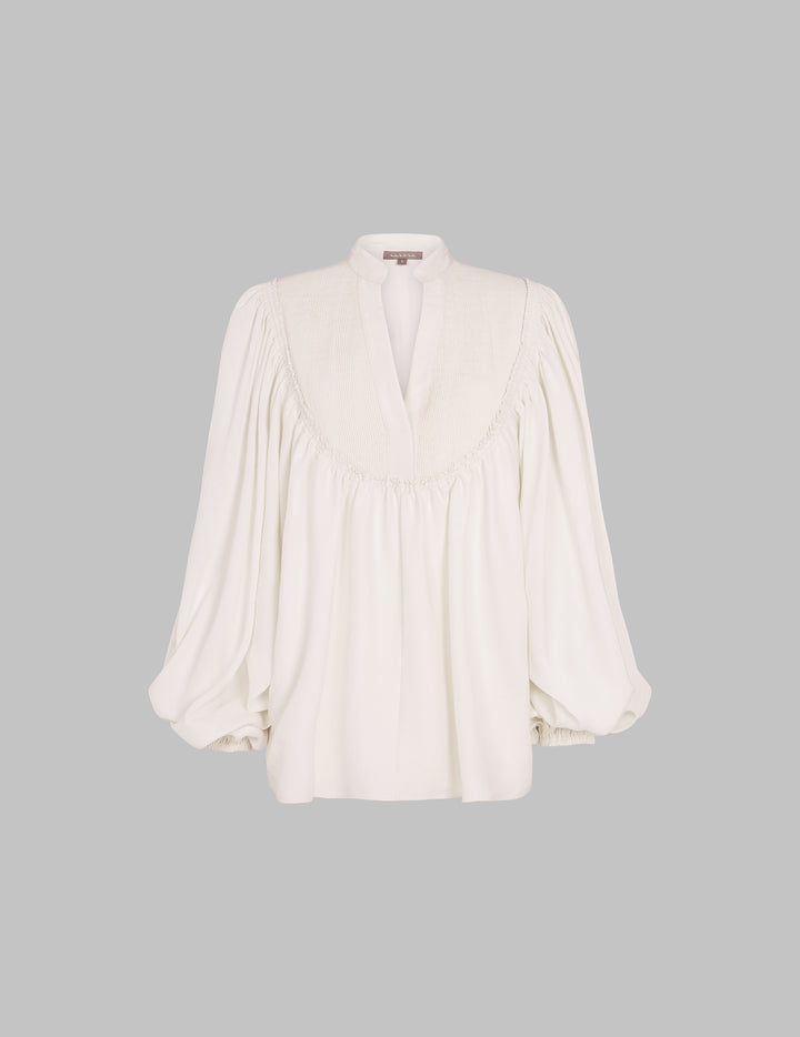White Dupion Silk Oversized Sleeve Blouse