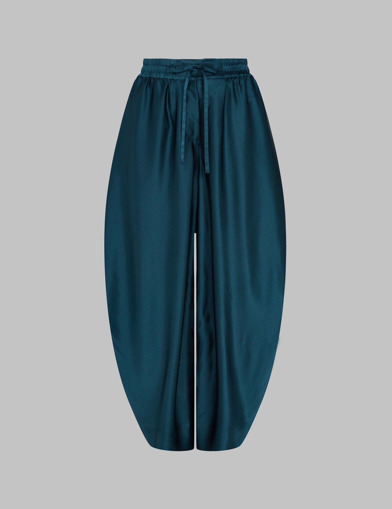  Teal Silk Satin Cropped Drawstring Trousers | Varana 