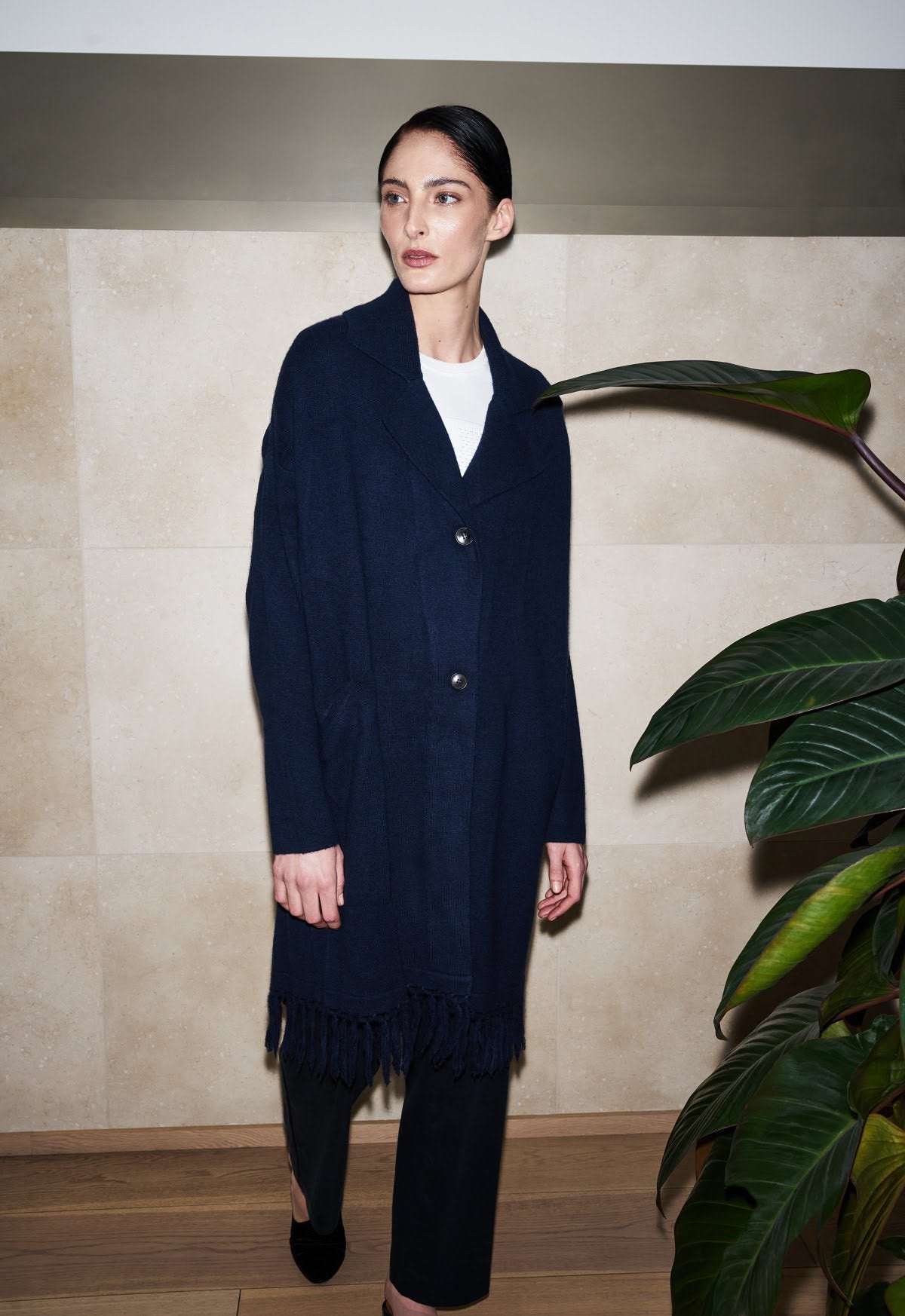 Long navy cashmere clearance cardigan