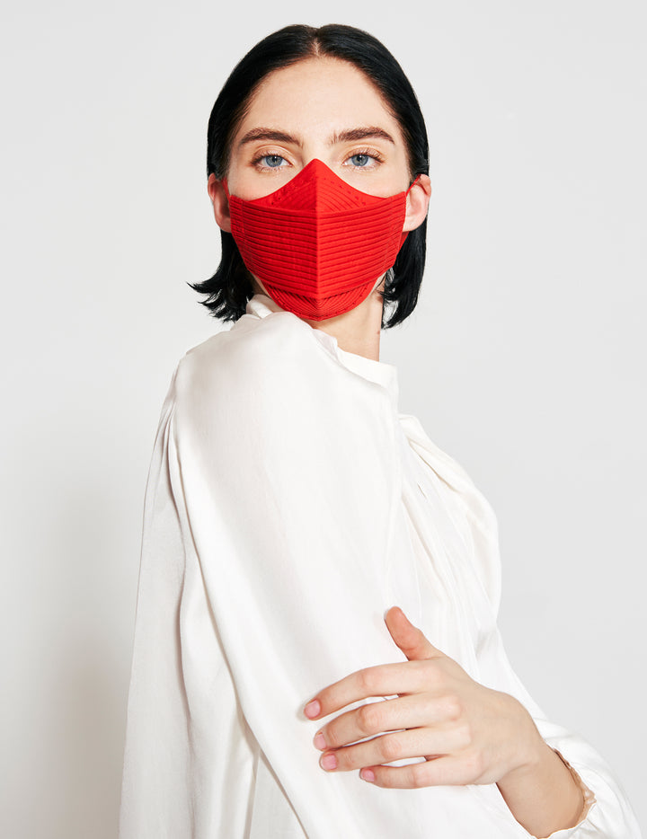 Red Pleated Cotton Face Mask & Pouch
