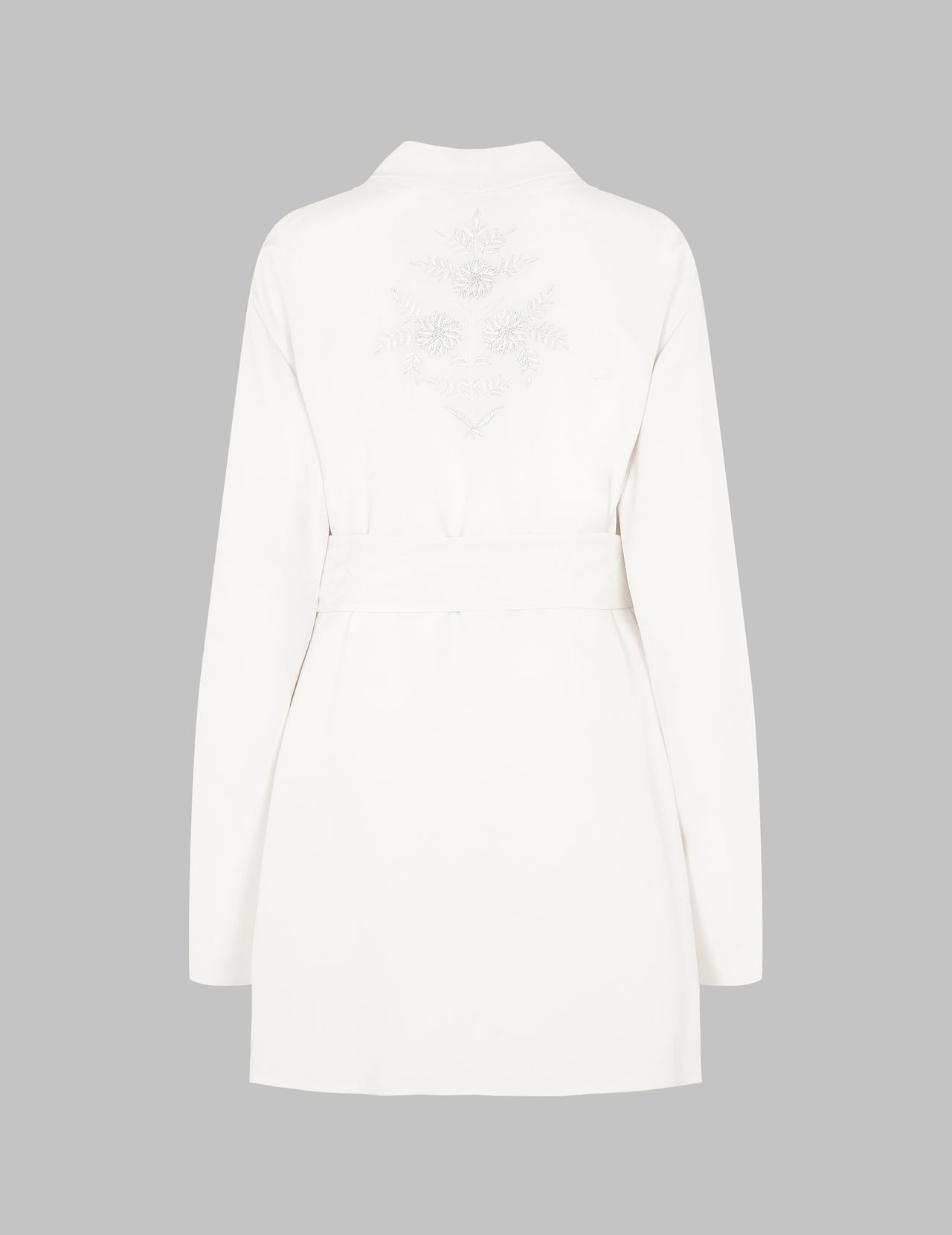  White Embroidered Silk Crepe Kimono Jacket  
