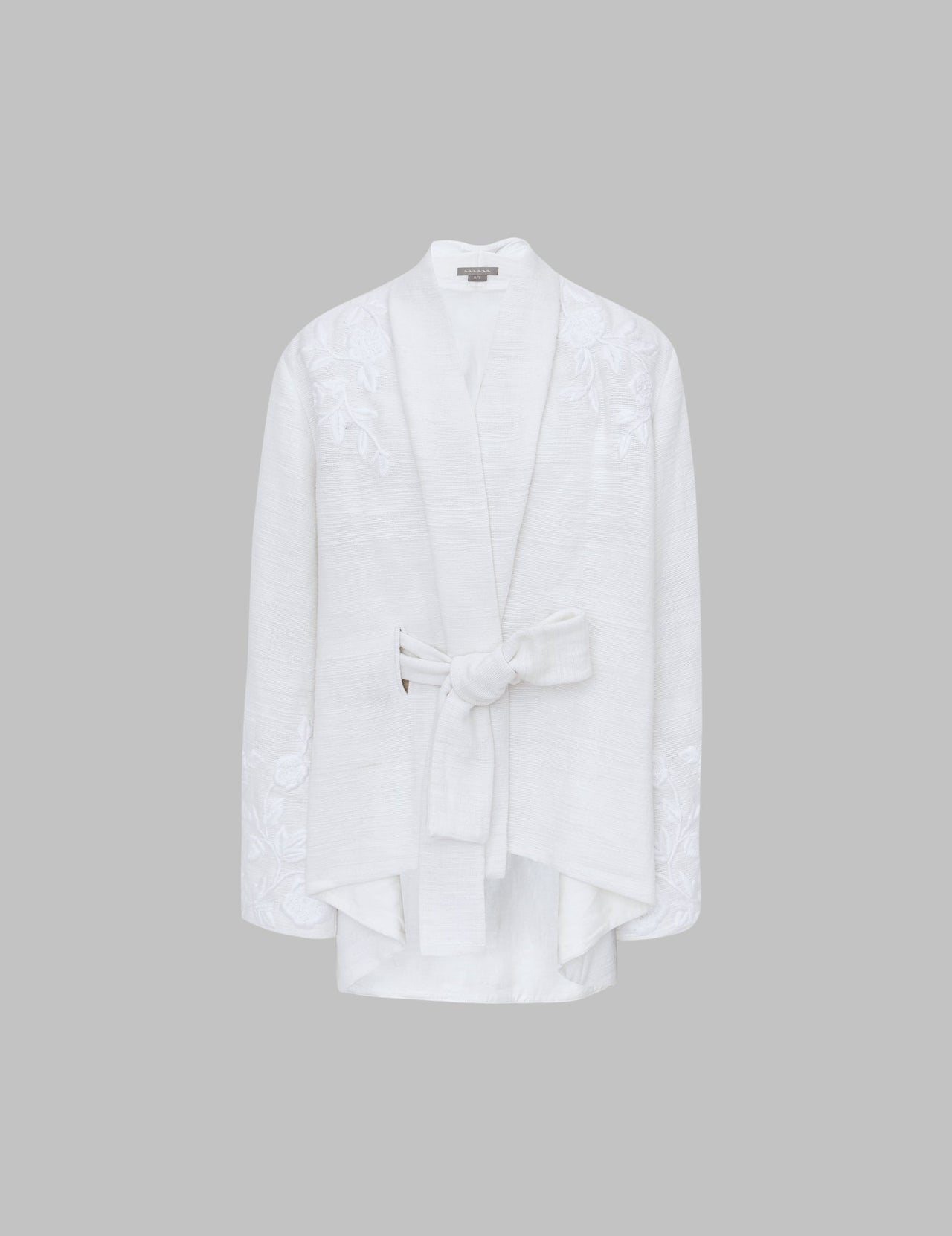  White Khadi Cotton Embroidered Kimono Cape Jacket | Varana 