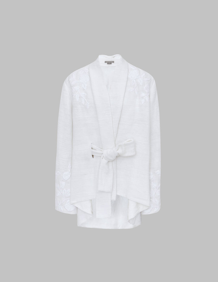 White Khadi Cotton Embroidered Kimono Cape Jacket
