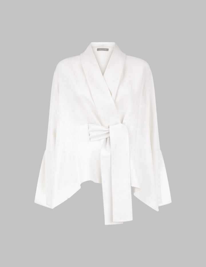 White Embroidered Silk Crepe Kimono Jacket