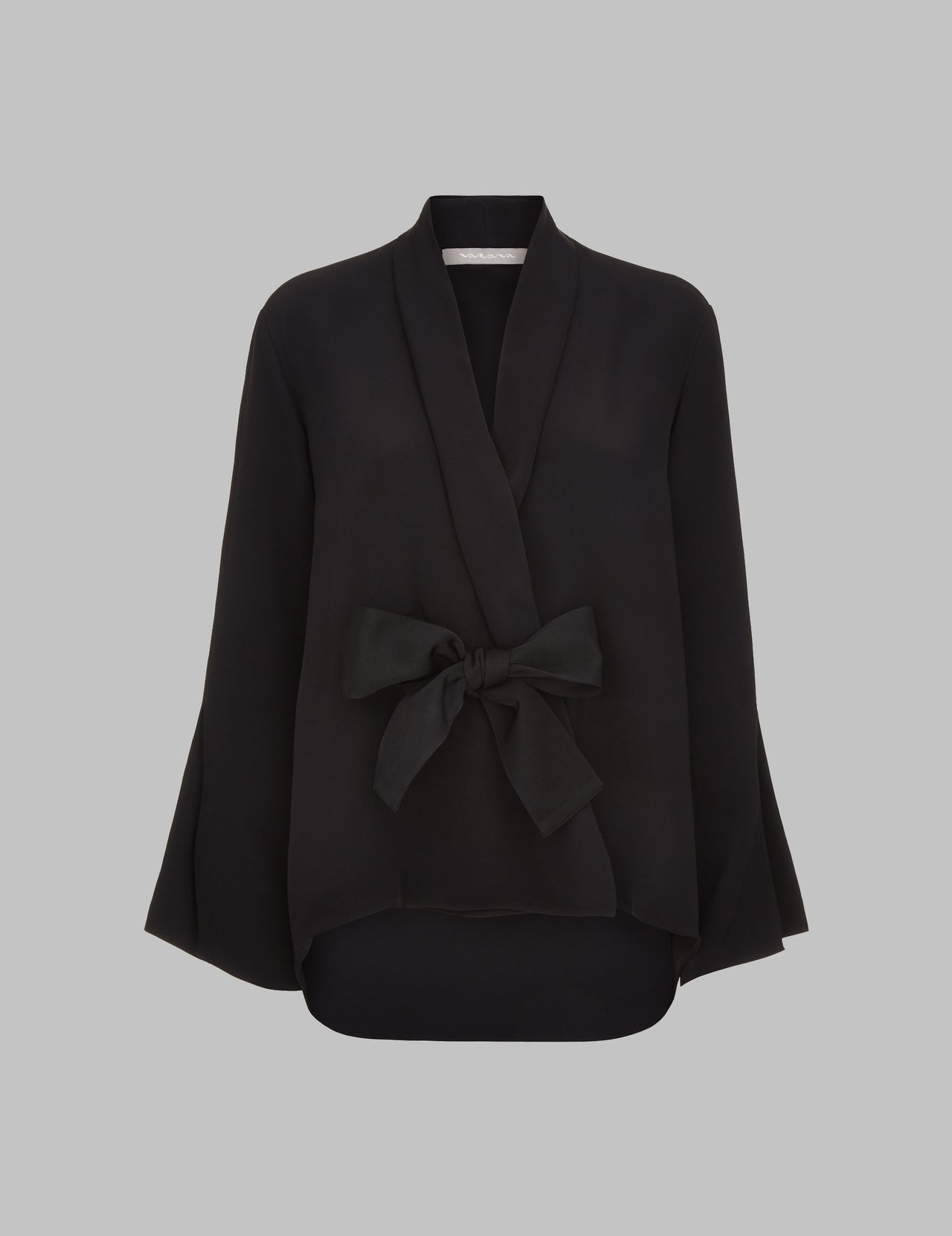  Black Embroidered Silk Crepe Kimono Jacket | Varana 