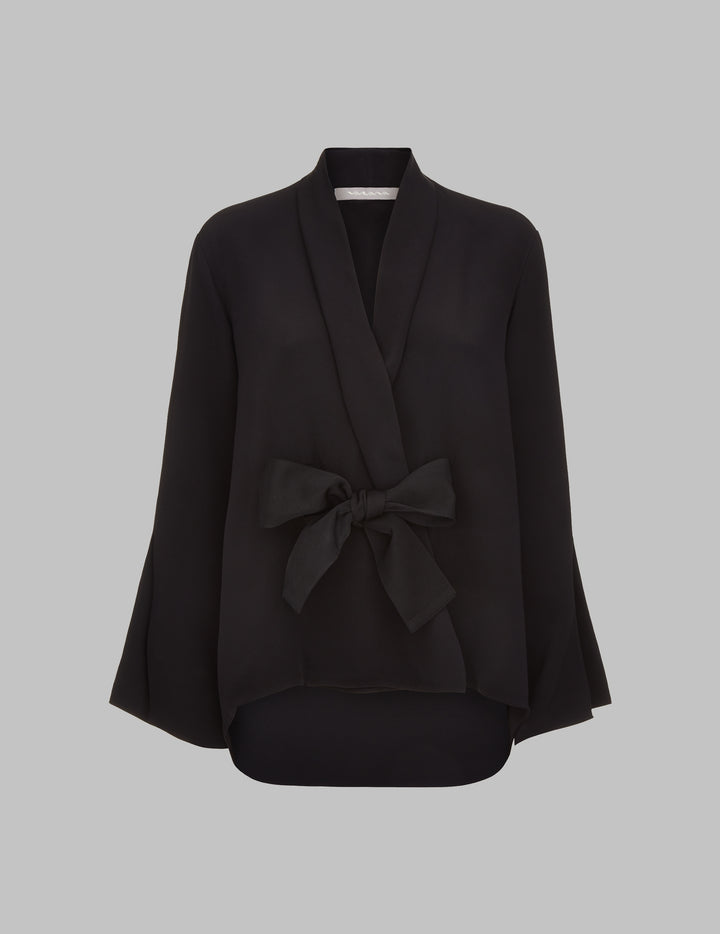 Black Embroidered Silk Crepe Kimono Jacket