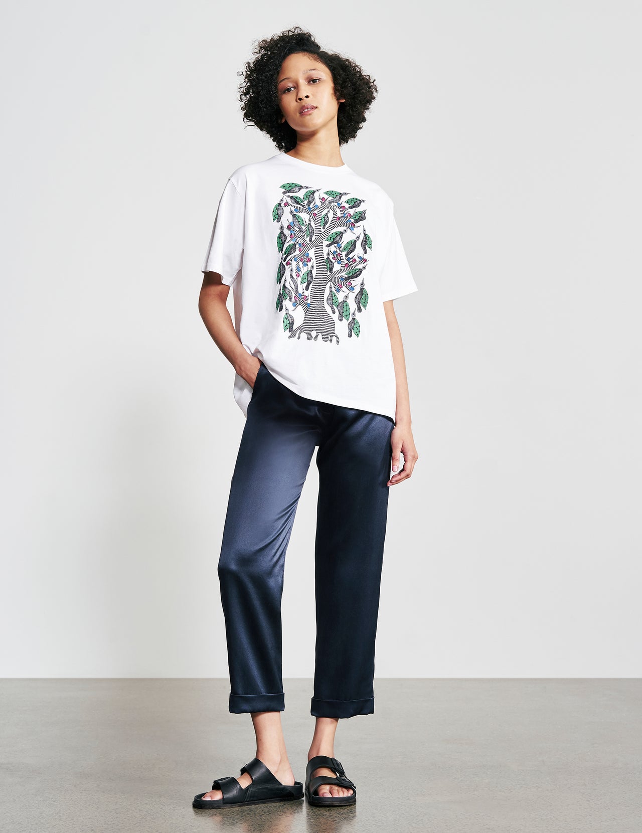  White Cotton Bird Tree T-shirt | Varana 