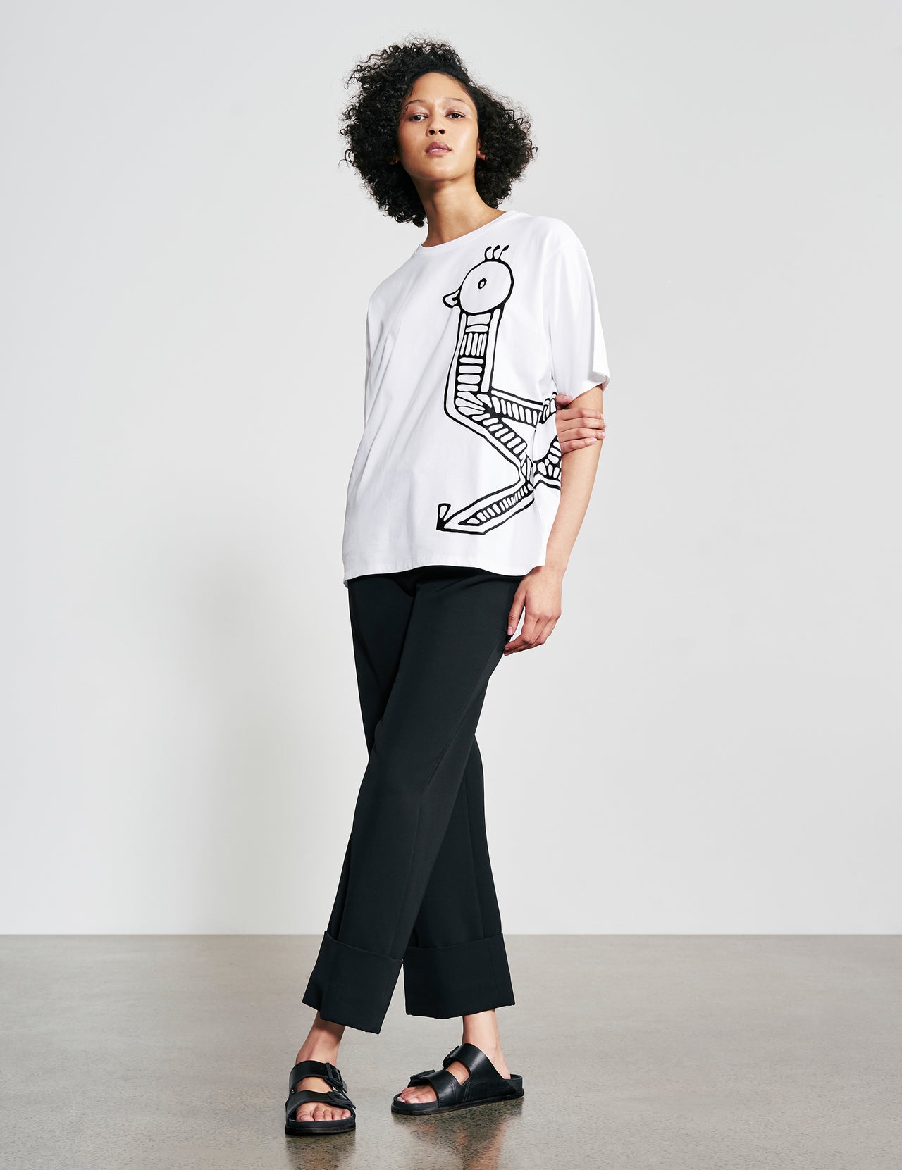  White Cotton Bird on a Walk T-shirt | Varana 