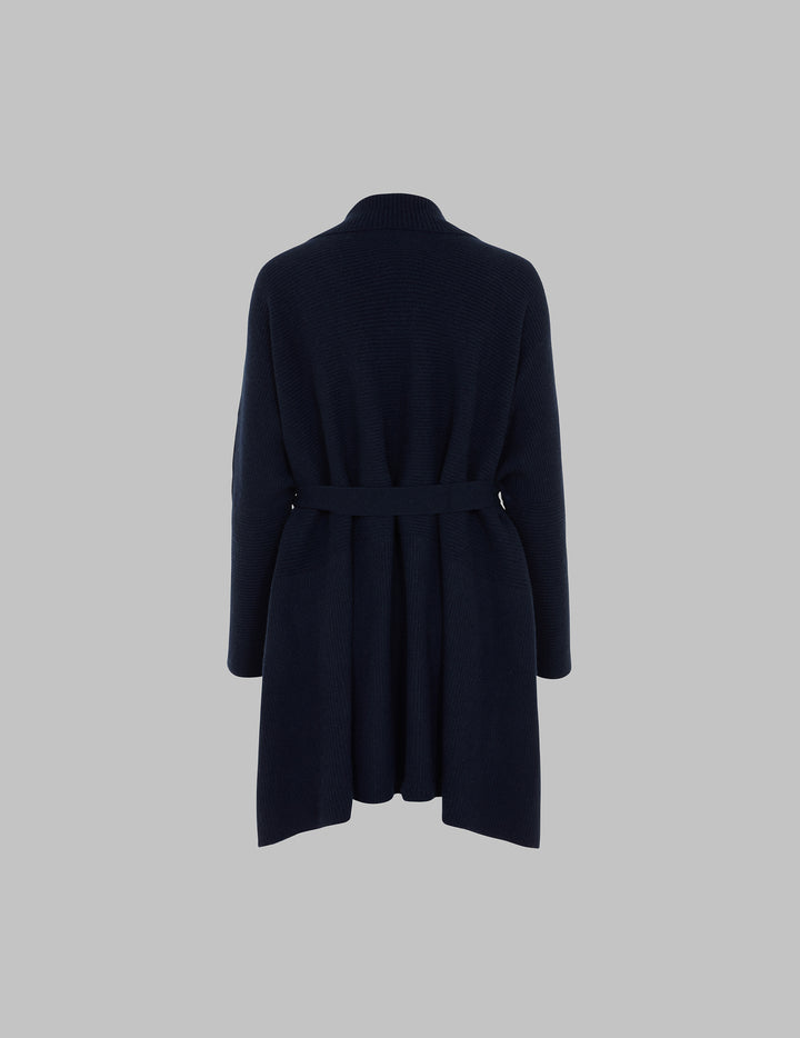 Navy Cashmere Belted Wrap Cardigan