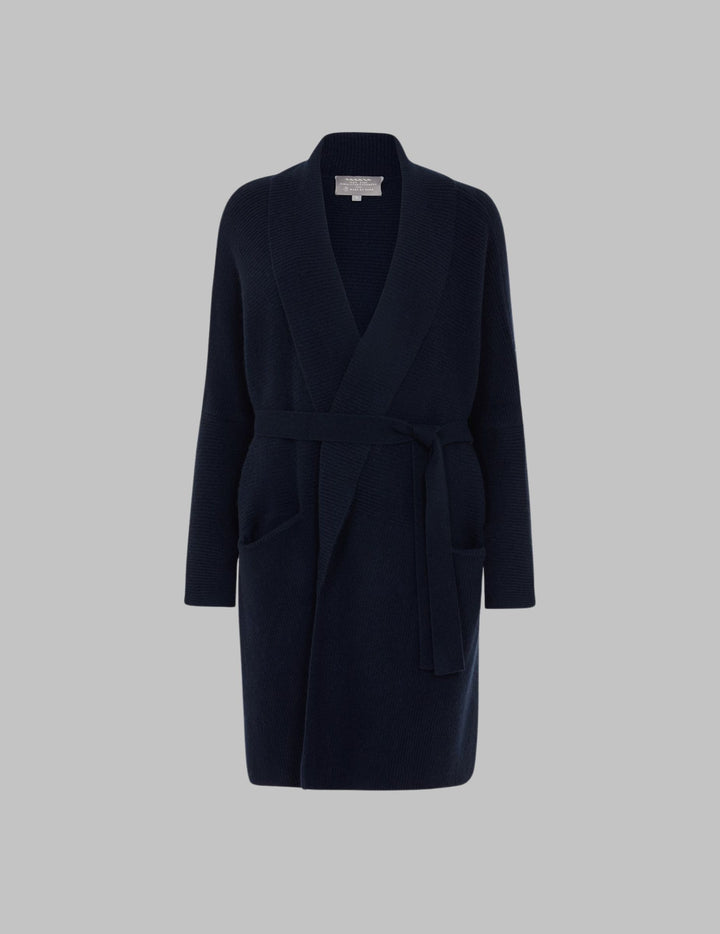 Navy Cashmere Belted Wrap Cardigan