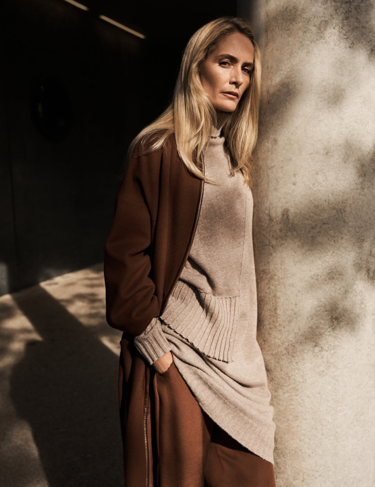 Roll Neck Pleated Cashmere Dress