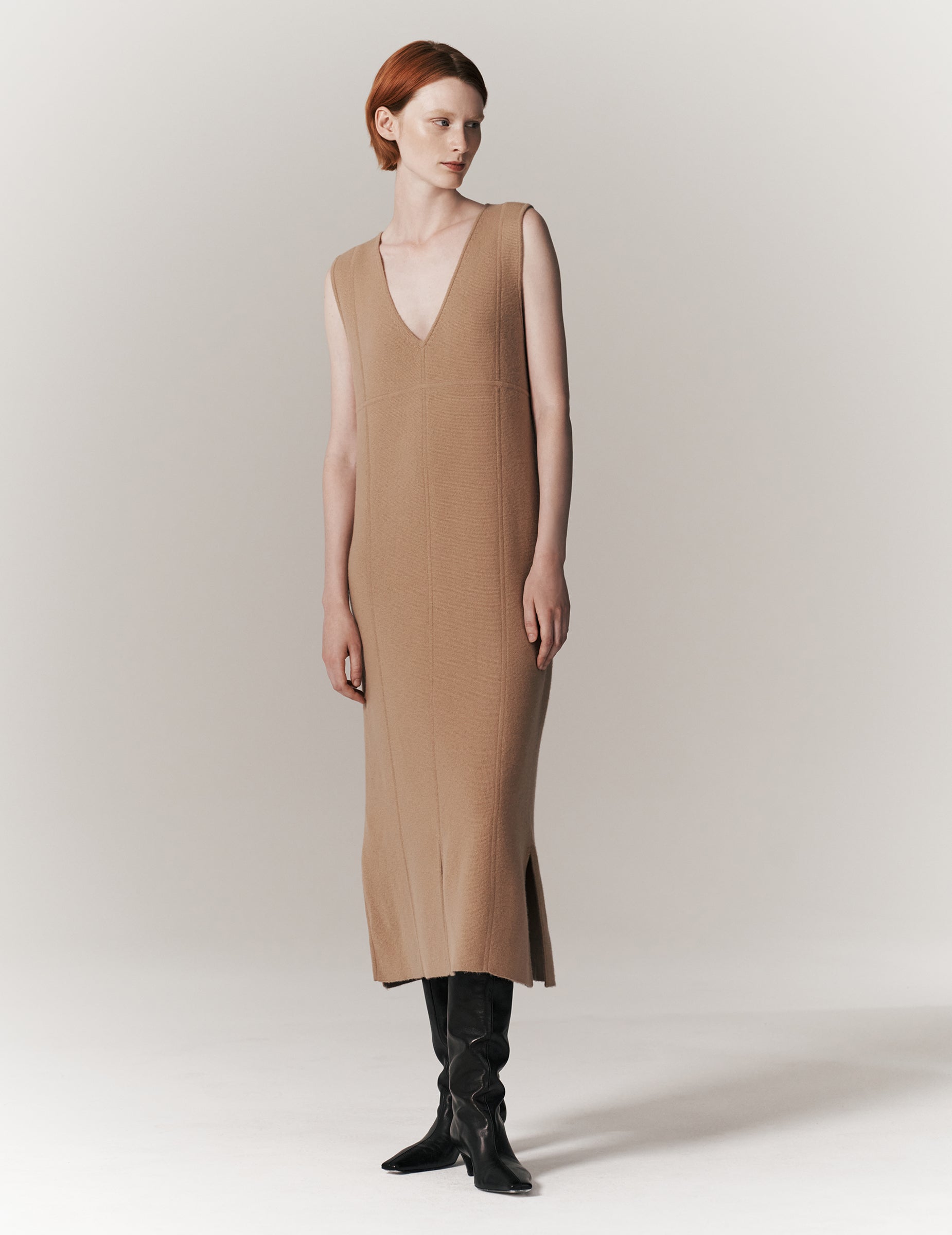 Honey Sleeveless V-Neck Sustainable Cashmere Midi Dress