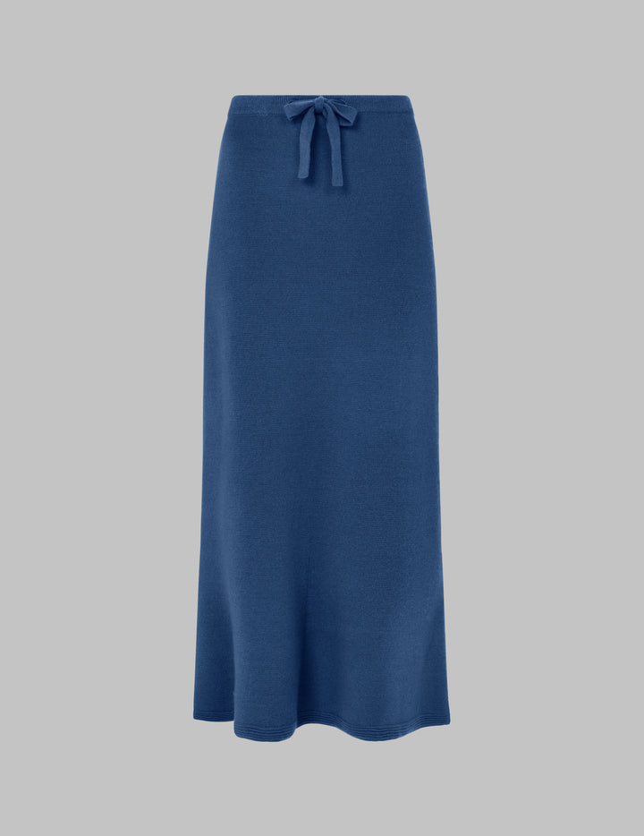 Prussian Blue Flared Hem Cashmere Maxi Skirt