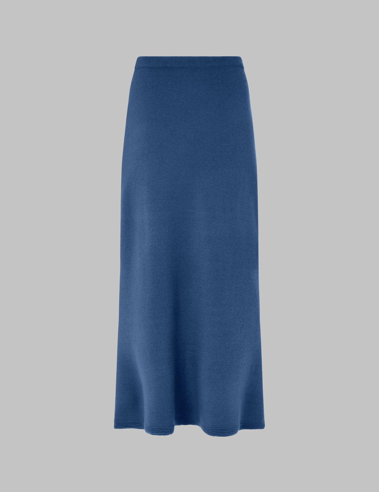  Prussian Blue Flared Hem Cashmere Maxi Skirt 