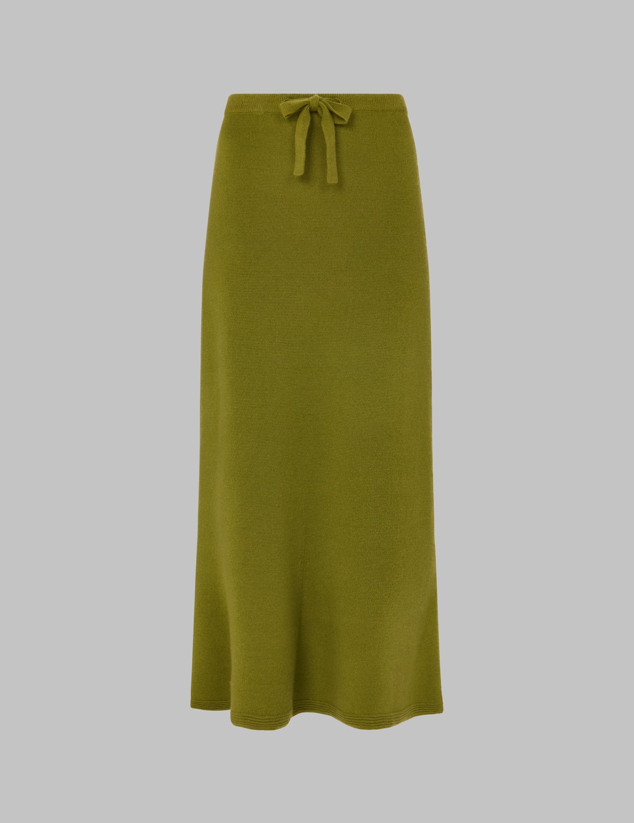  Bamboo Green Flared Hem Cashmere Maxi Skirt | Varana 