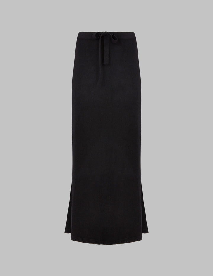 Black Flared Hem Cashmere Maxi Skirt