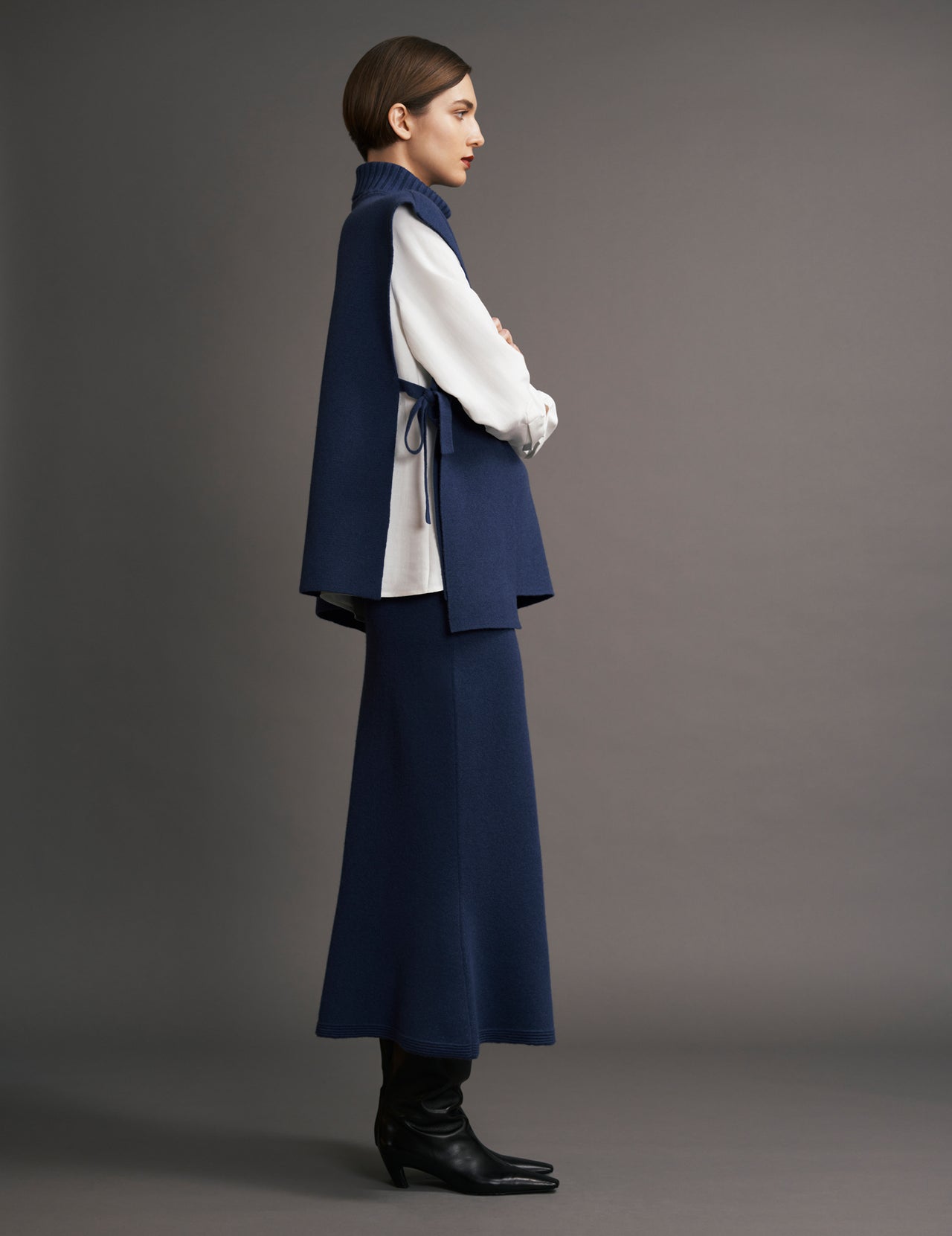  Prussian Blue Flared Hem Cashmere Maxi Skirt | Varana 