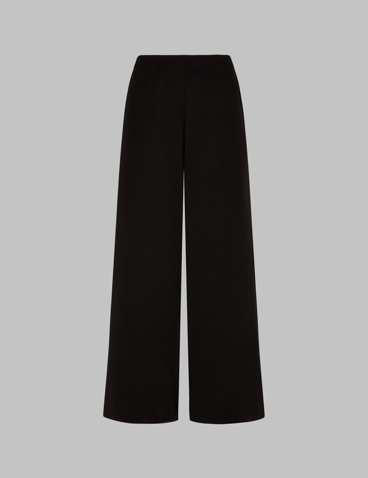Black Cropped Cashmere Straight Leg Trousers