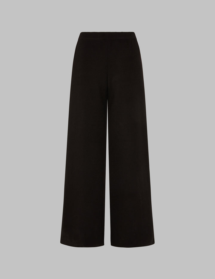 Black Cropped Cashmere Straight Leg Trousers