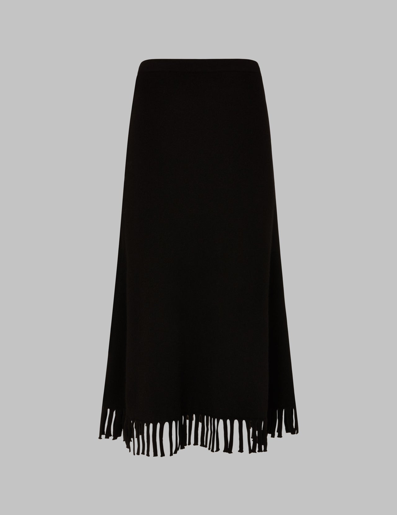  Black Fringed Cashmere Midi Skirt | Varana 