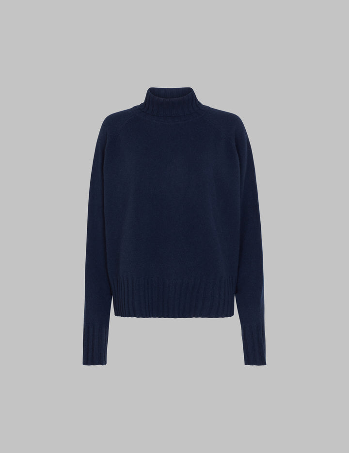 Navy Roll Neck Cashmere Sweater