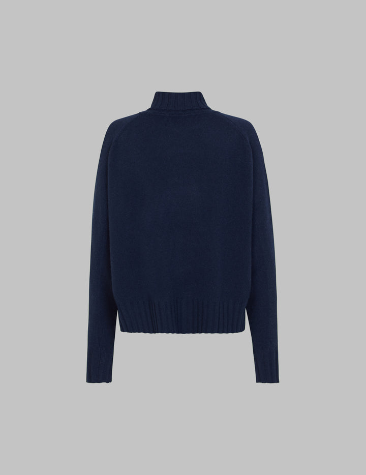 Navy Roll Neck Cashmere Sweater