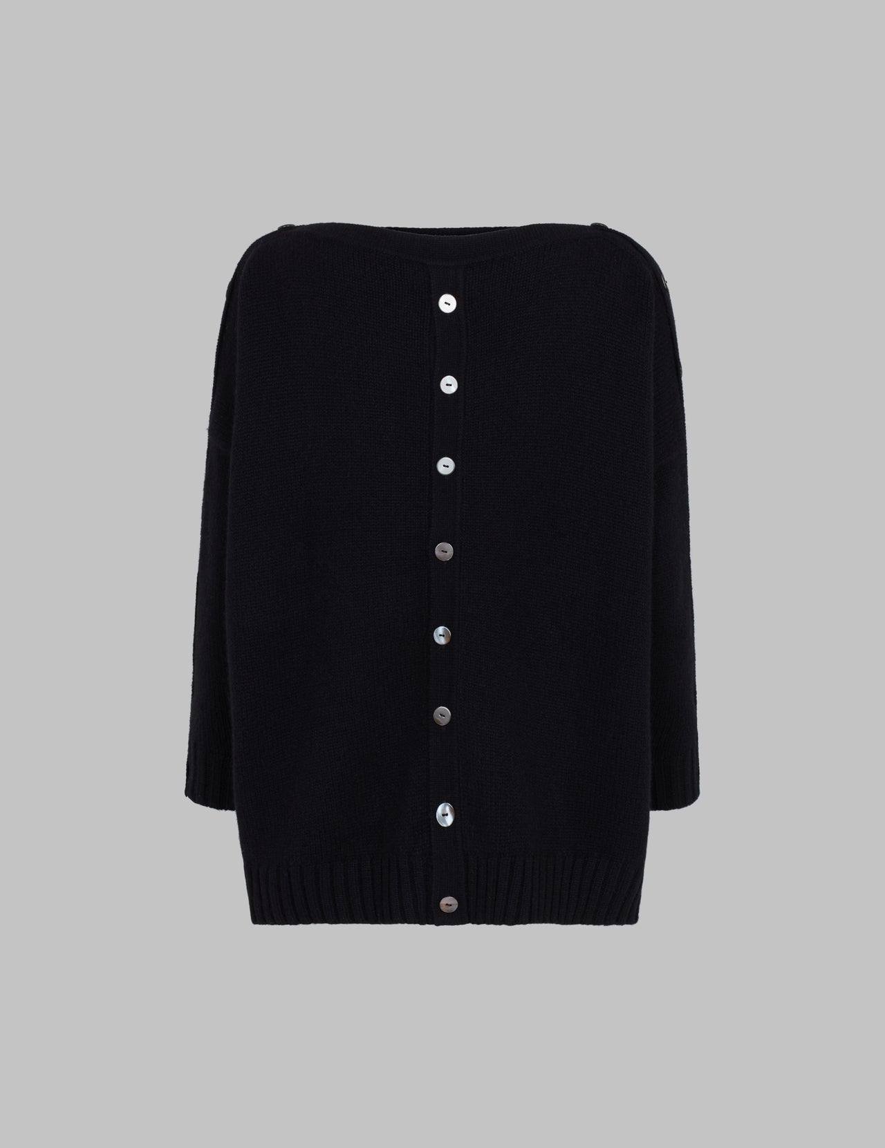  Black Cashmere Button Boat Neck Sweater 