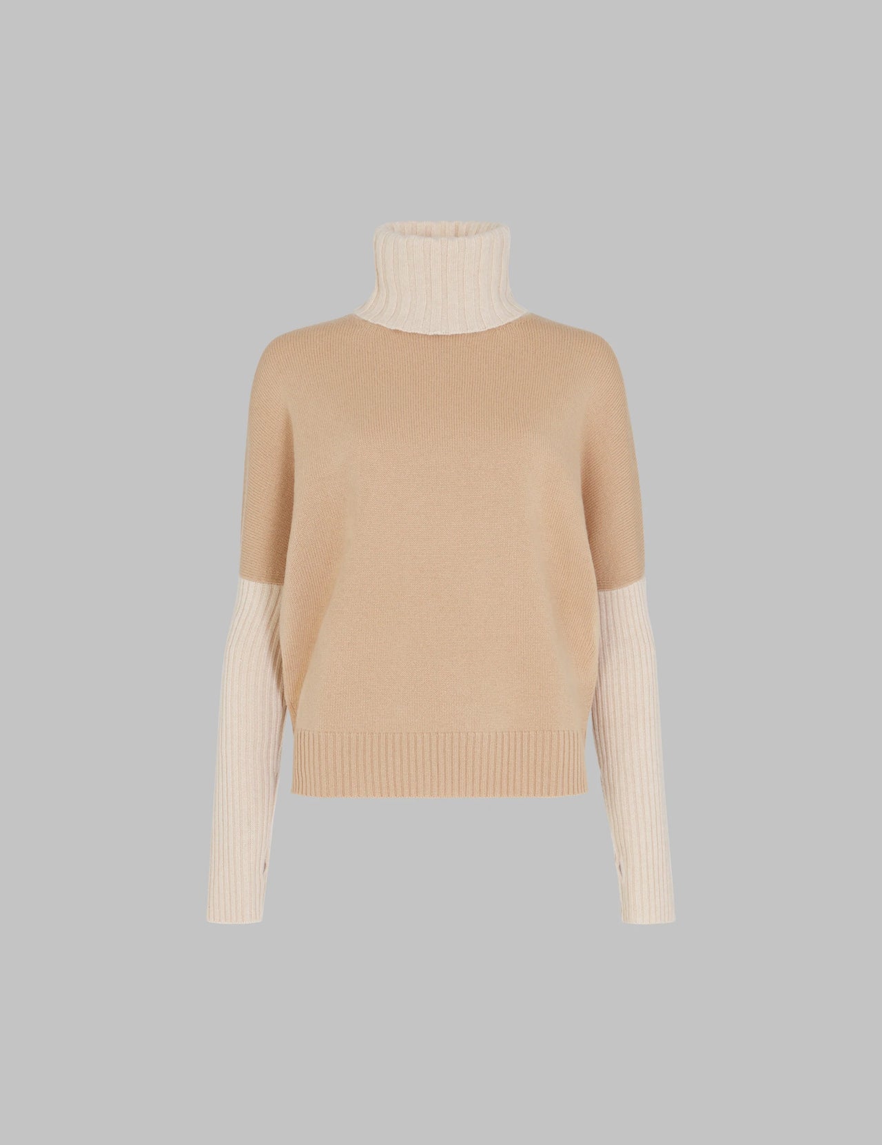  Honey Contrast Roll Neck Cashmere Sweater 
