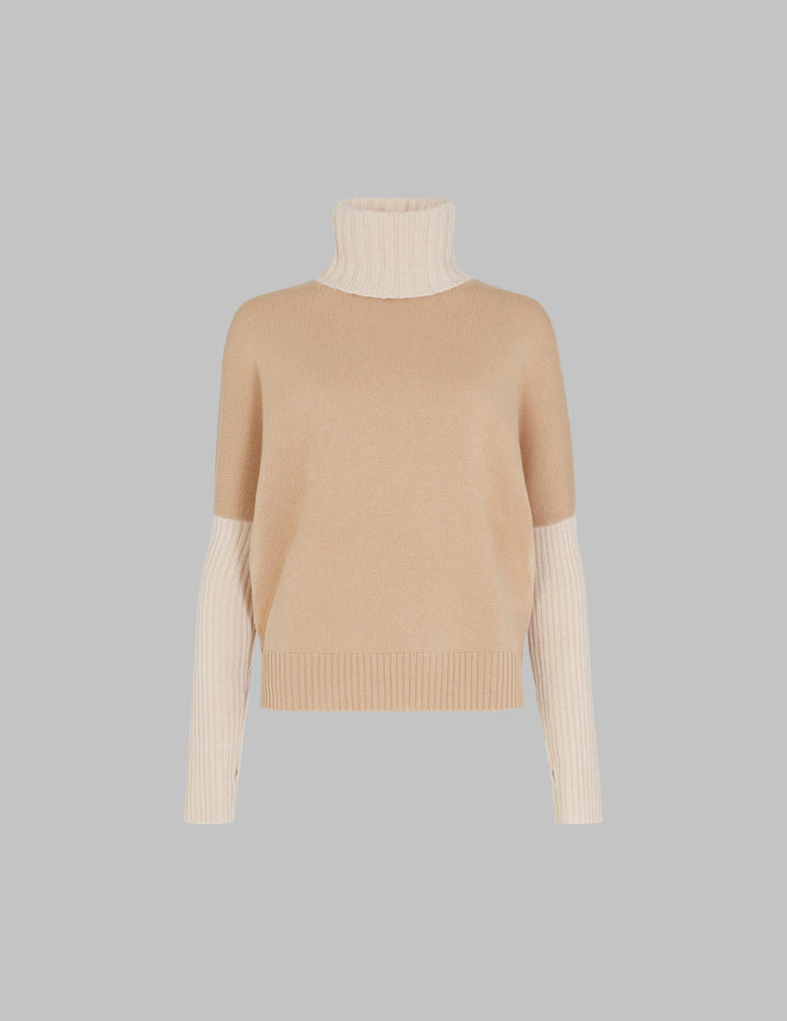 Honey Contrast Roll Neck Cashmere Sweater