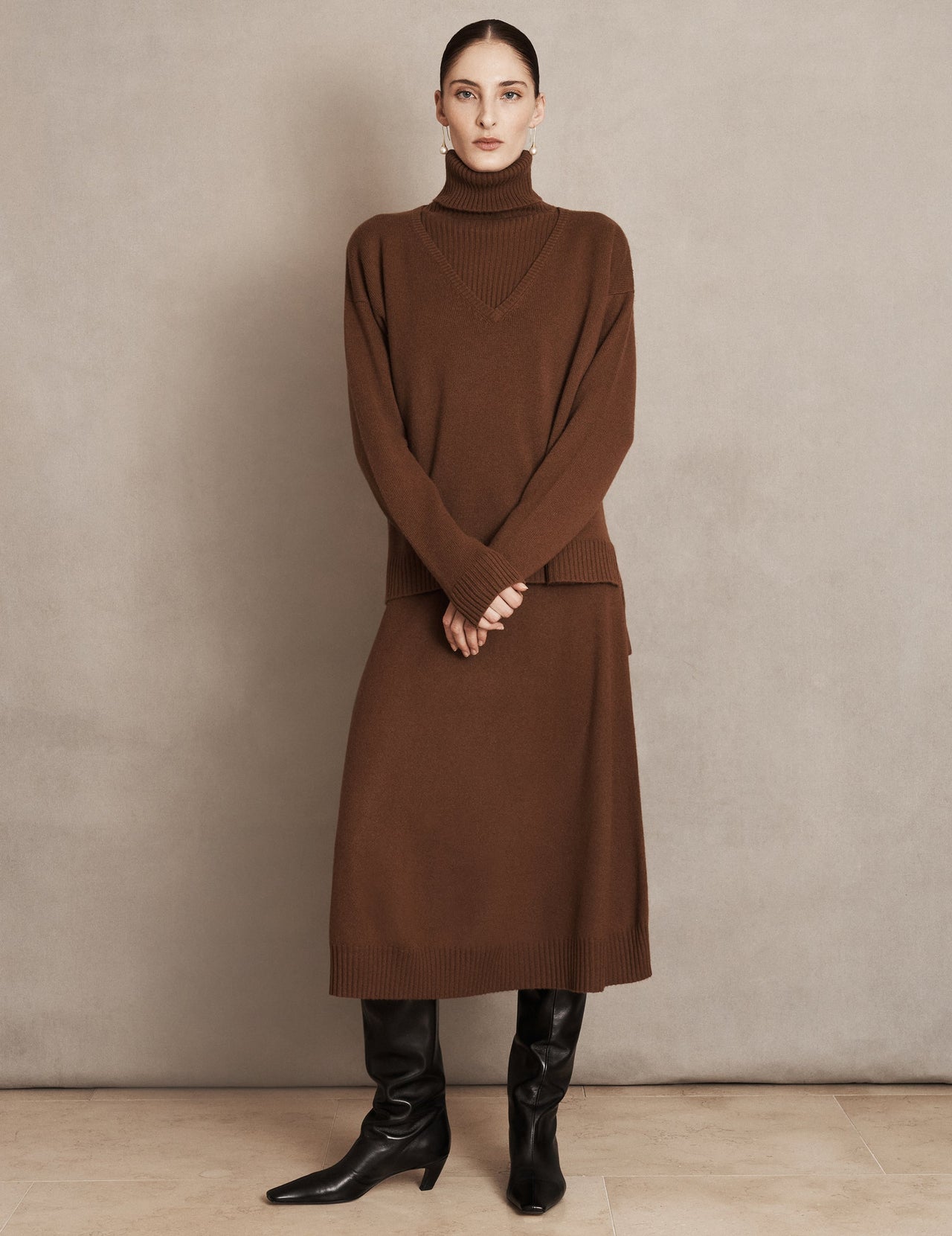  Syrup Brown Double Layer Cashmere Sweater 