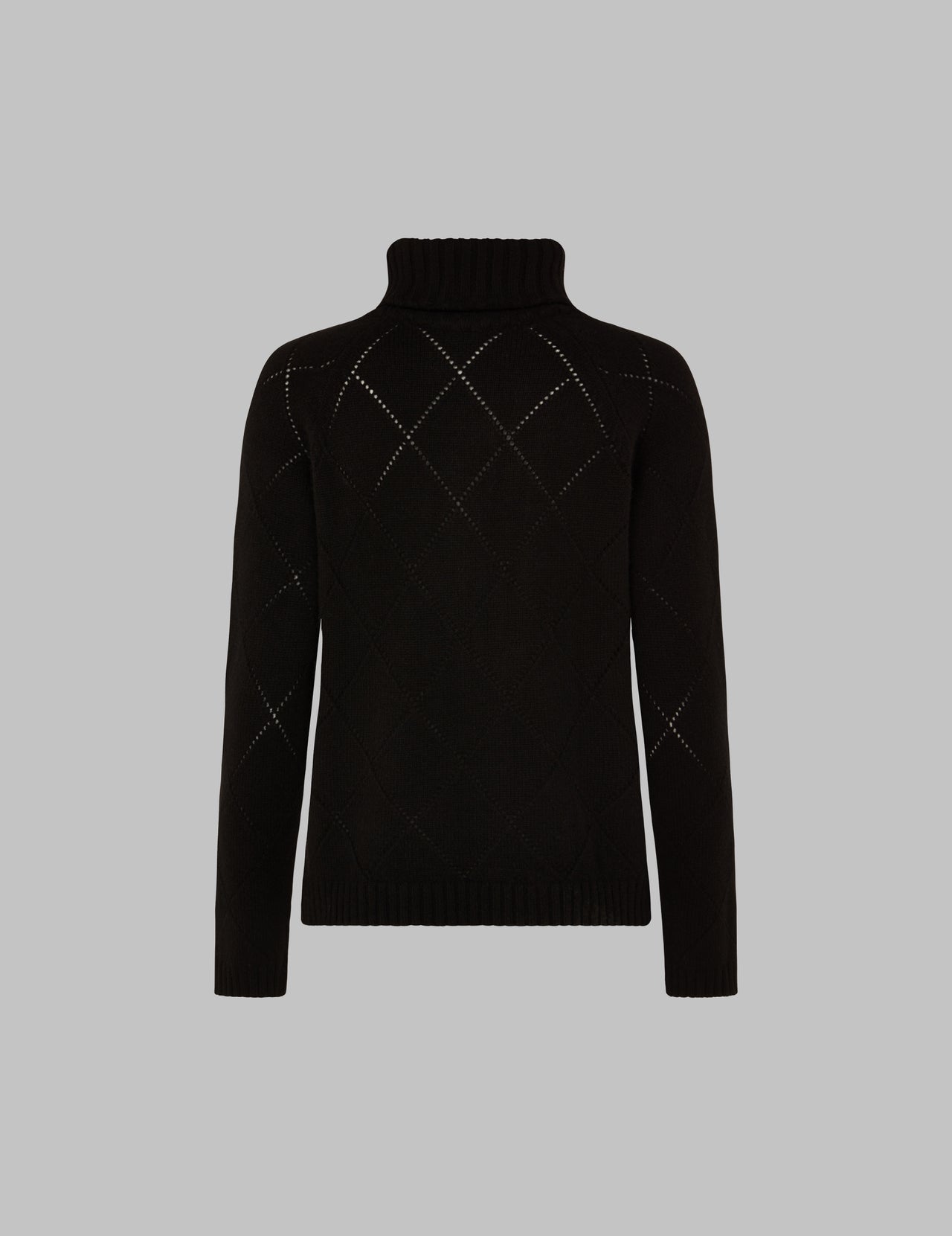  Black Cashmere Roll Neck Argyle Sweater 