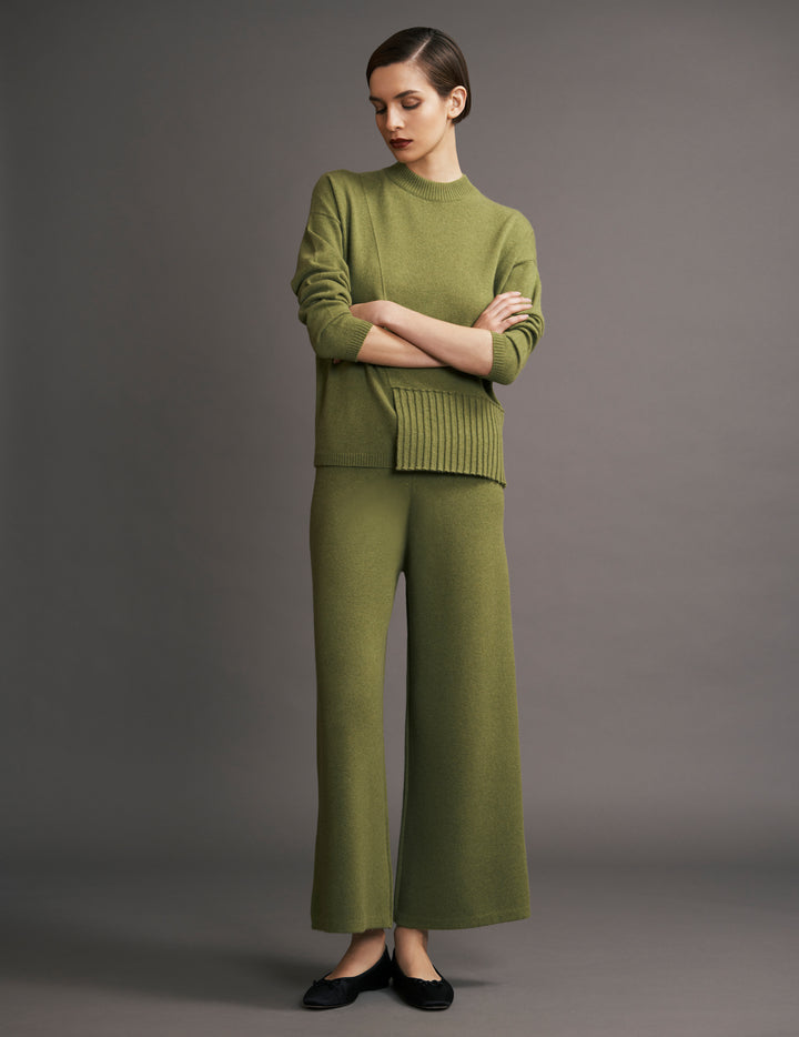 Bamboo Green Cashmere Sweater With Pleats