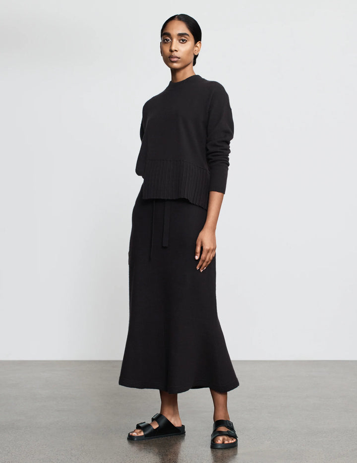 Black Cashmere Sweater with Pleats