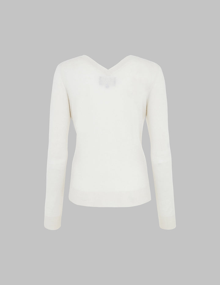 Chalk Cashmere V Neck Top