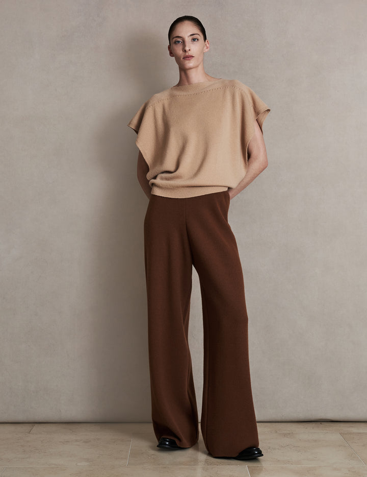 Syrup Brown Wide Leg Cashmere Trouser