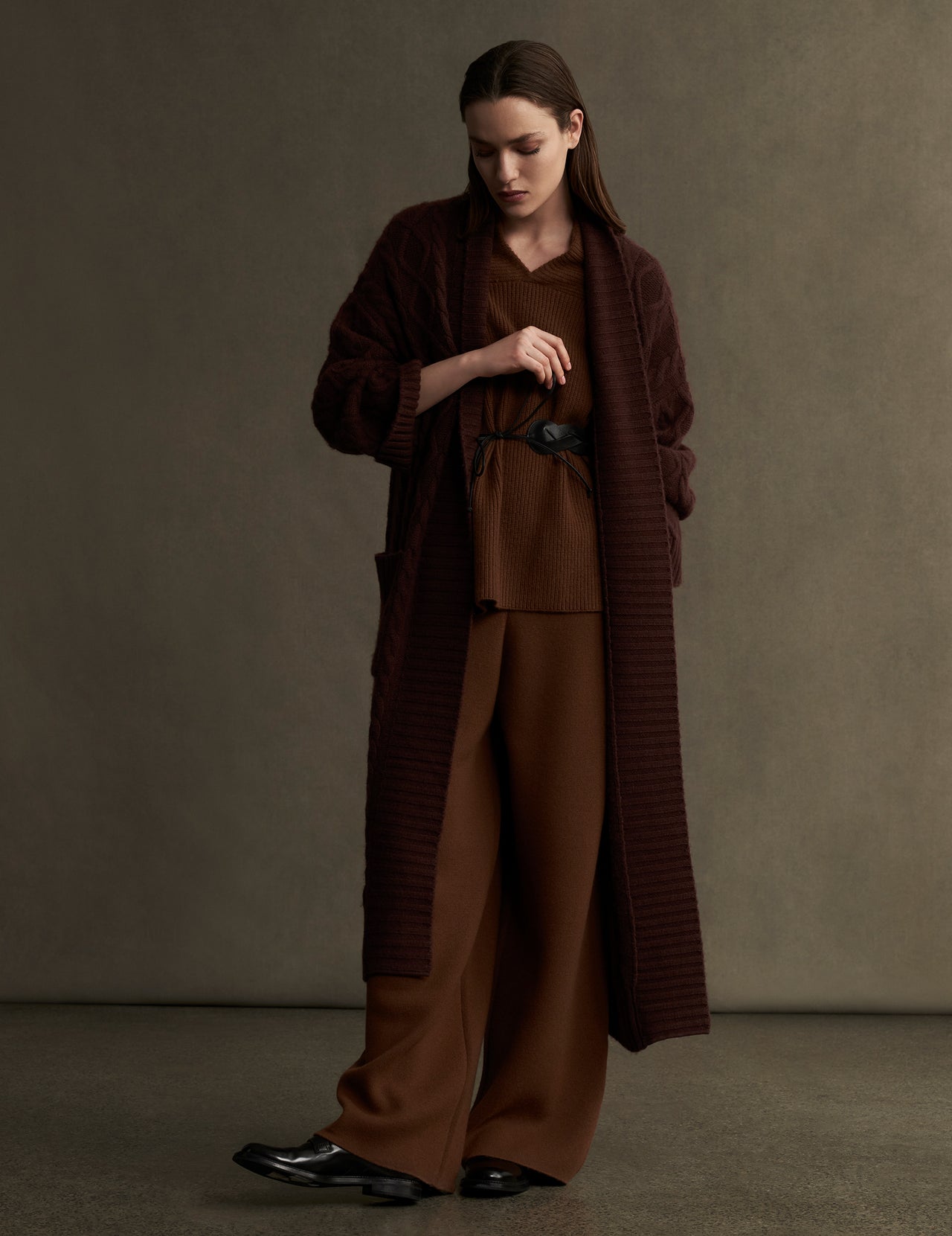  Syrup Brown Wide Leg Cashmere Trouser 