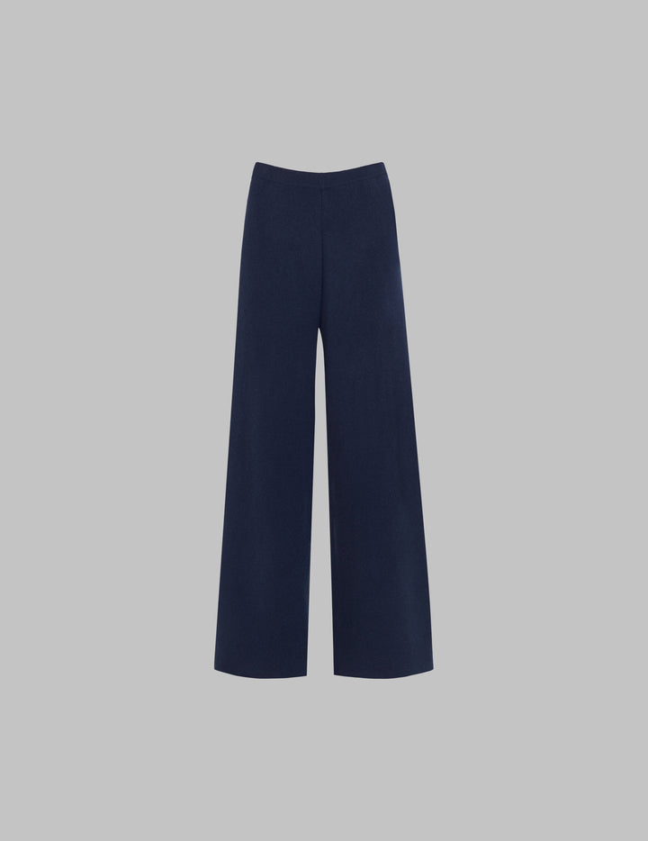 Navy Wide Leg Cashmere Trousers