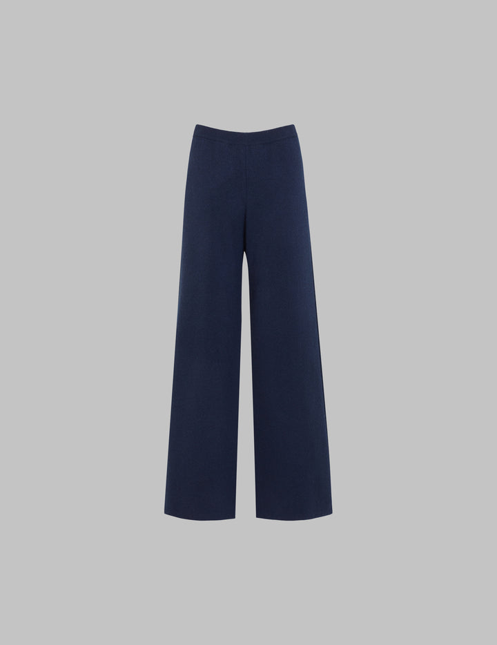 Navy Wide Leg Cashmere Trousers