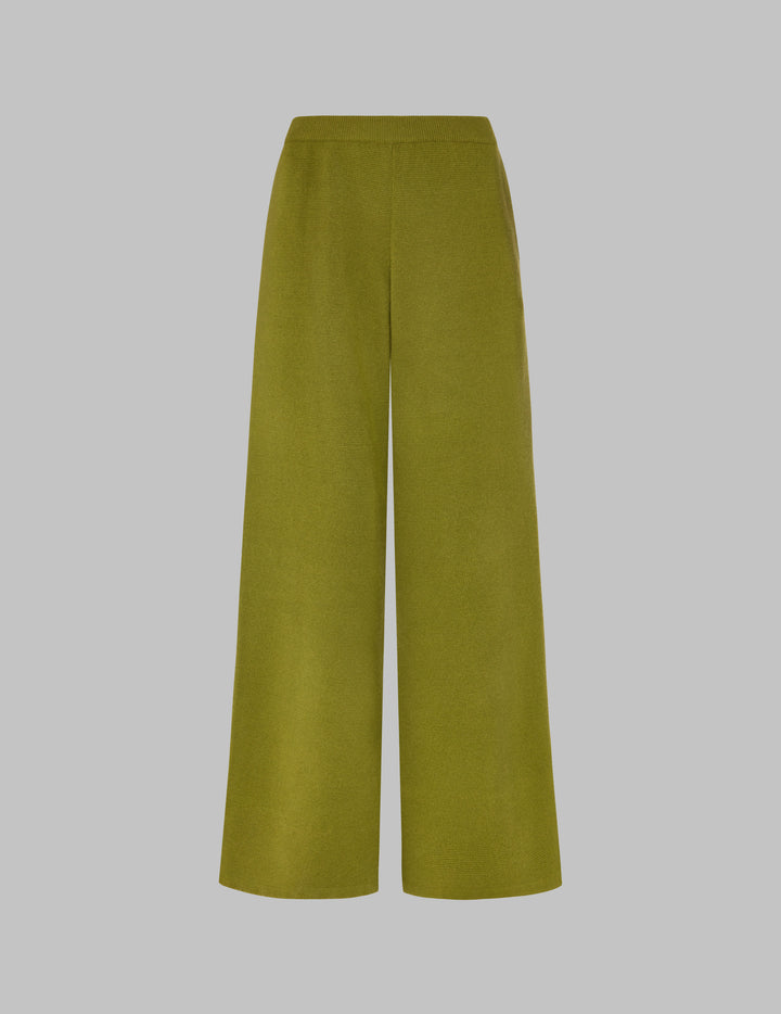Bamboo Green Cropped Cashmere Straight Leg Trousers