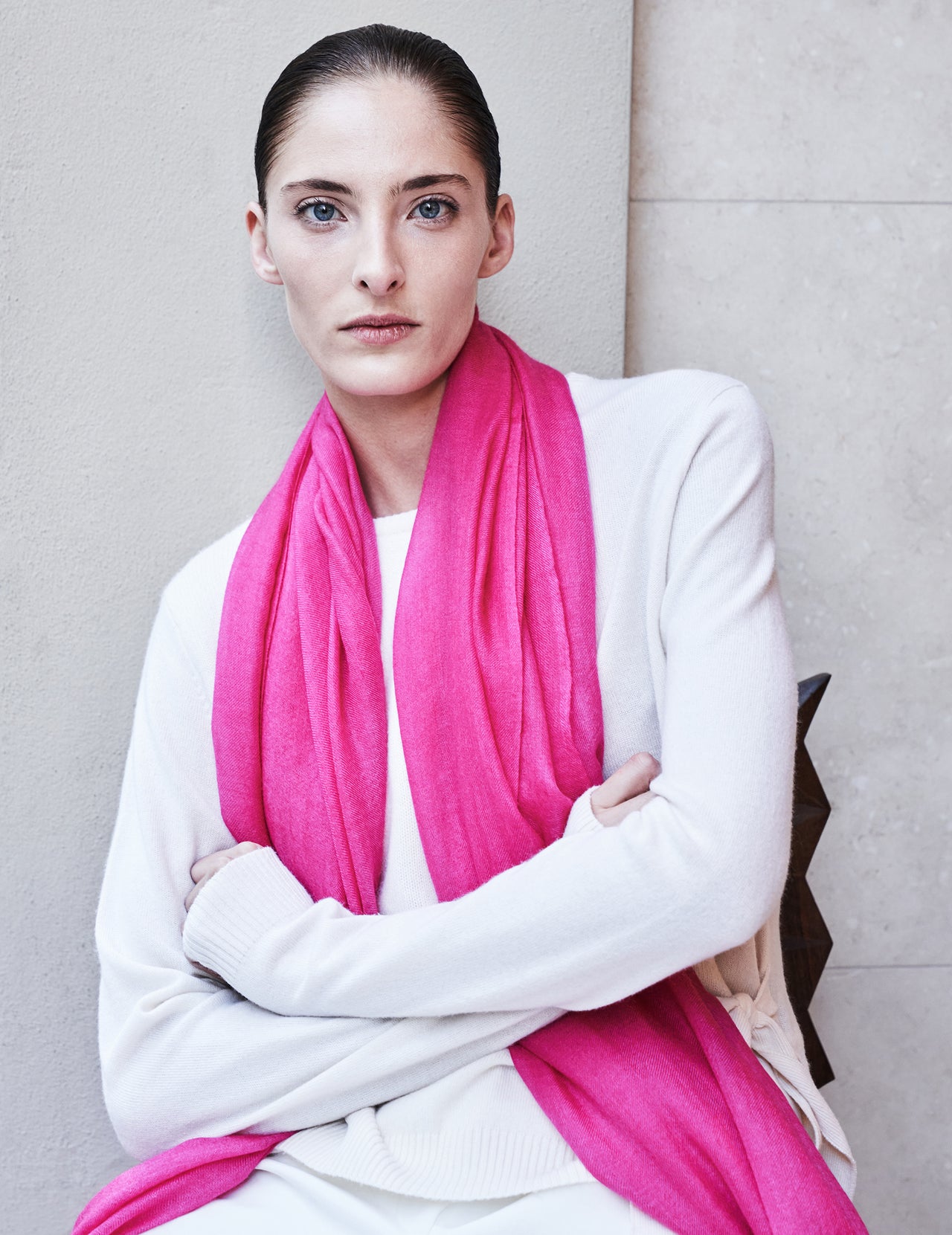  Lipstick Pink Handwoven Felted Cashmere Stole 