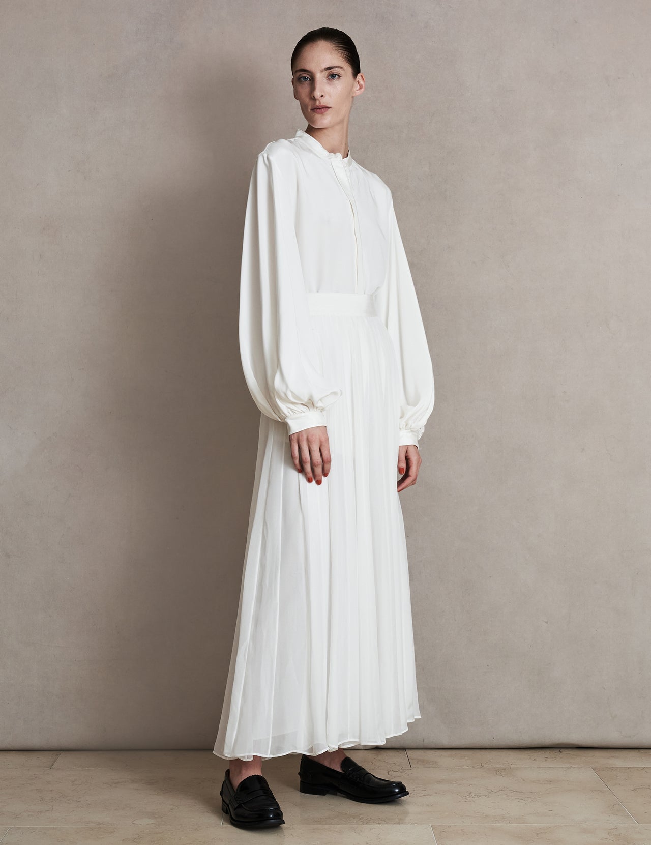  White Silk Long Sleeve Blouse | Varana 
