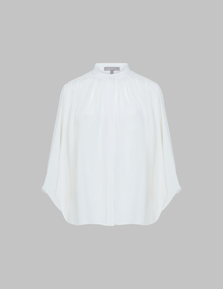 Off White Silk Gathered Sleeve Marilyn Shirt
