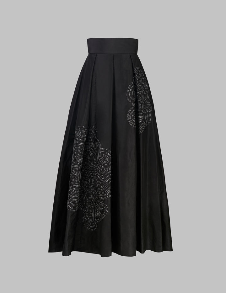 Black Silk Rabari Embroidered Maxi Skirt